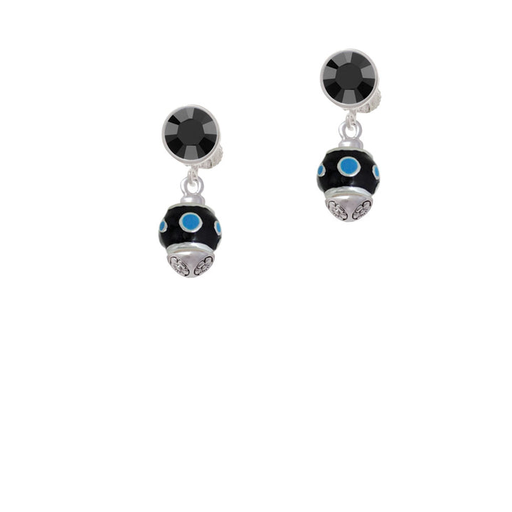 Hot Blue Dots on Black Spinner Crystal Clip On Earrings Image 3