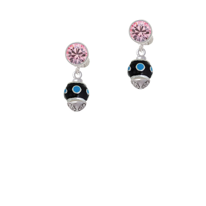 Hot Blue Dots on Black Spinner Crystal Clip On Earrings Image 4