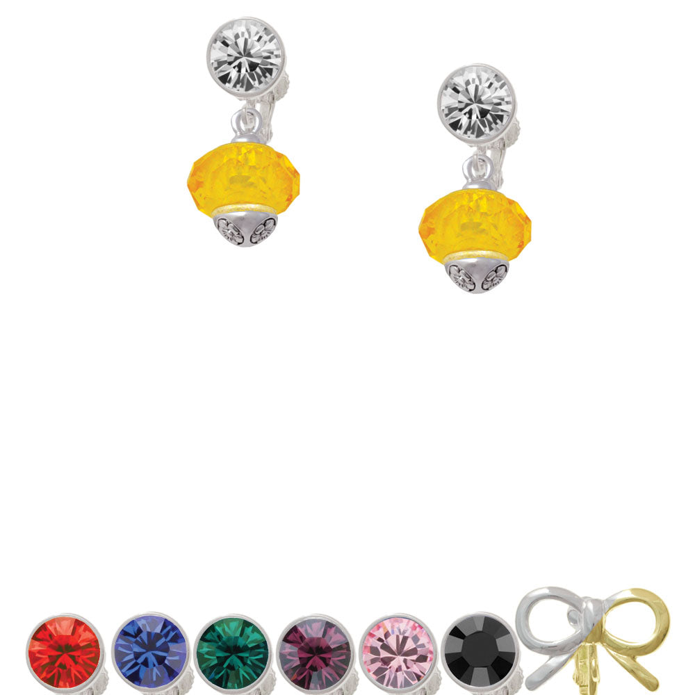 Yellow Faceted Glass Gold Tone Spinner Crystal Clip On Earrings Image 1