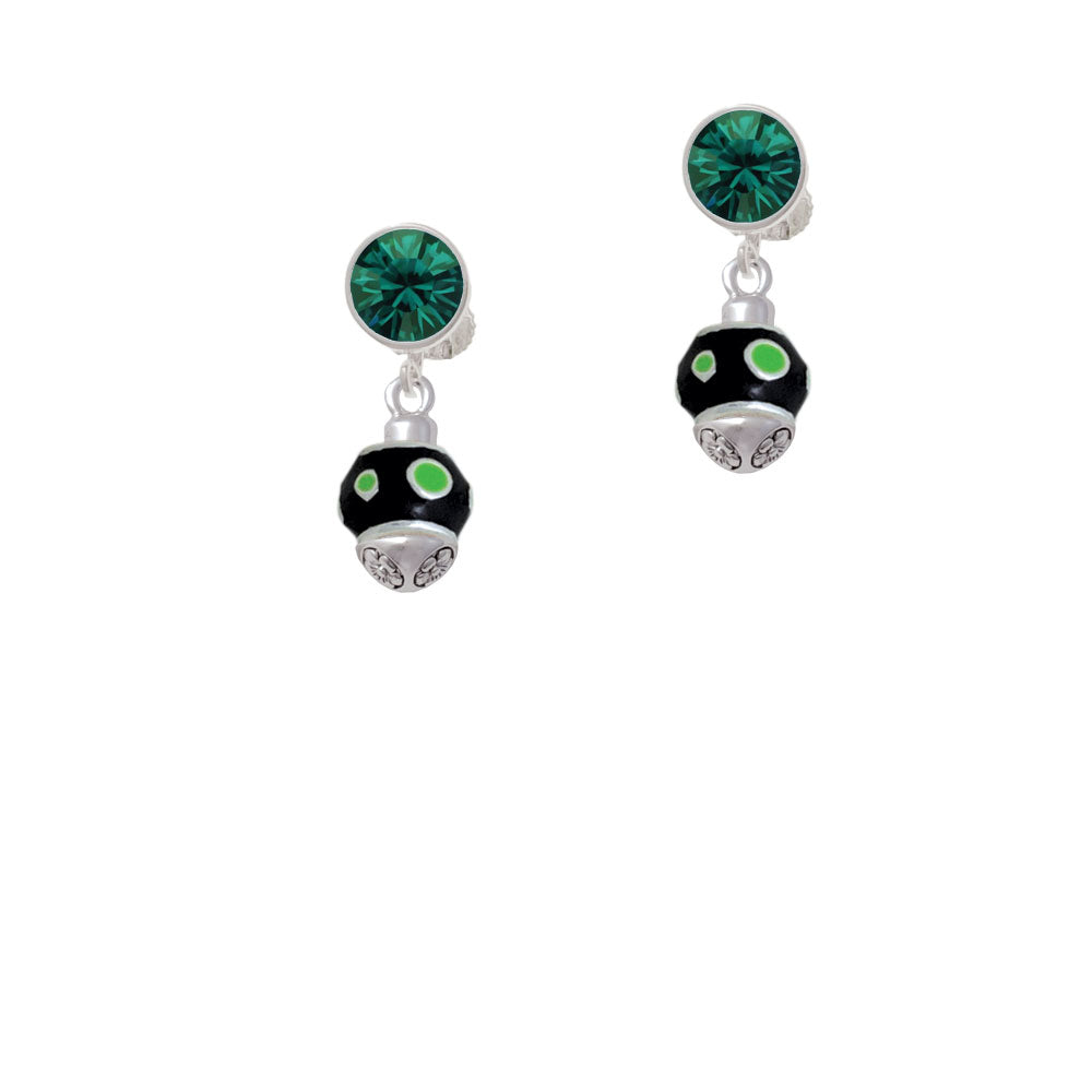 Lime Green Dots on Black Spinner Crystal Clip On Earrings Image 6