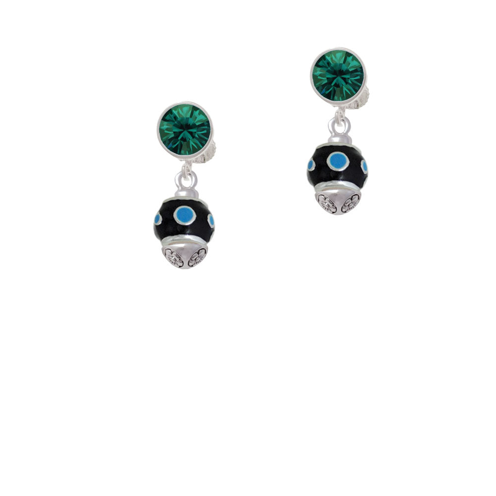 Hot Blue Dots on Black Spinner Crystal Clip On Earrings Image 6