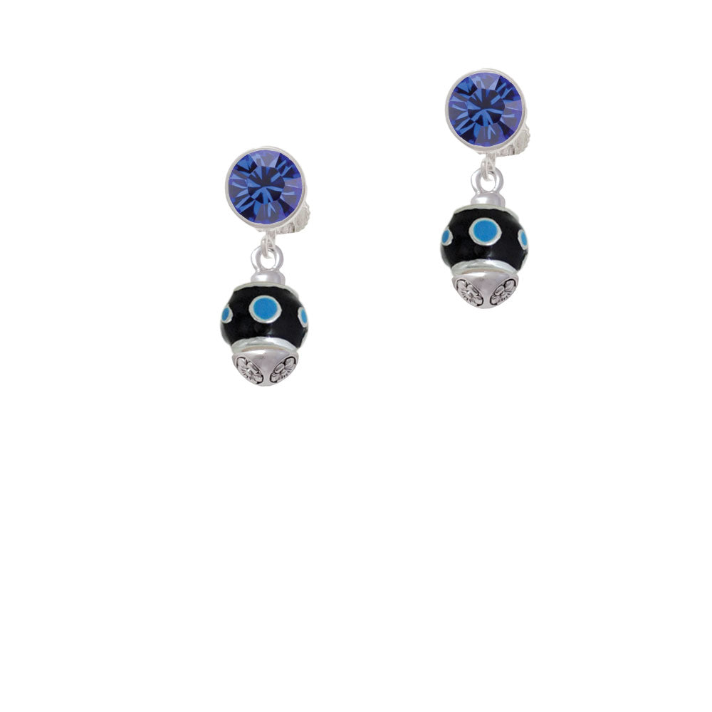 Hot Blue Dots on Black Spinner Crystal Clip On Earrings Image 7