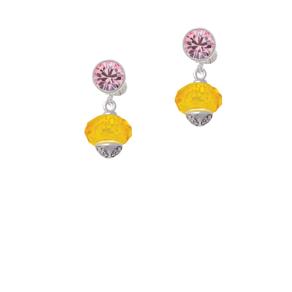 Yellow Faceted Glass Gold Tone Spinner Crystal Clip On Earrings Image 1