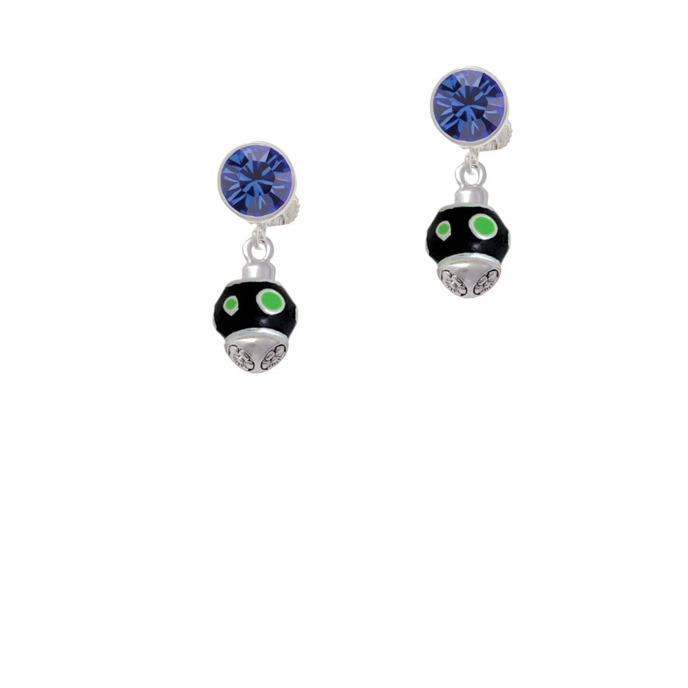 Lime Green Dots on Black Spinner Crystal Clip On Earrings Image 7