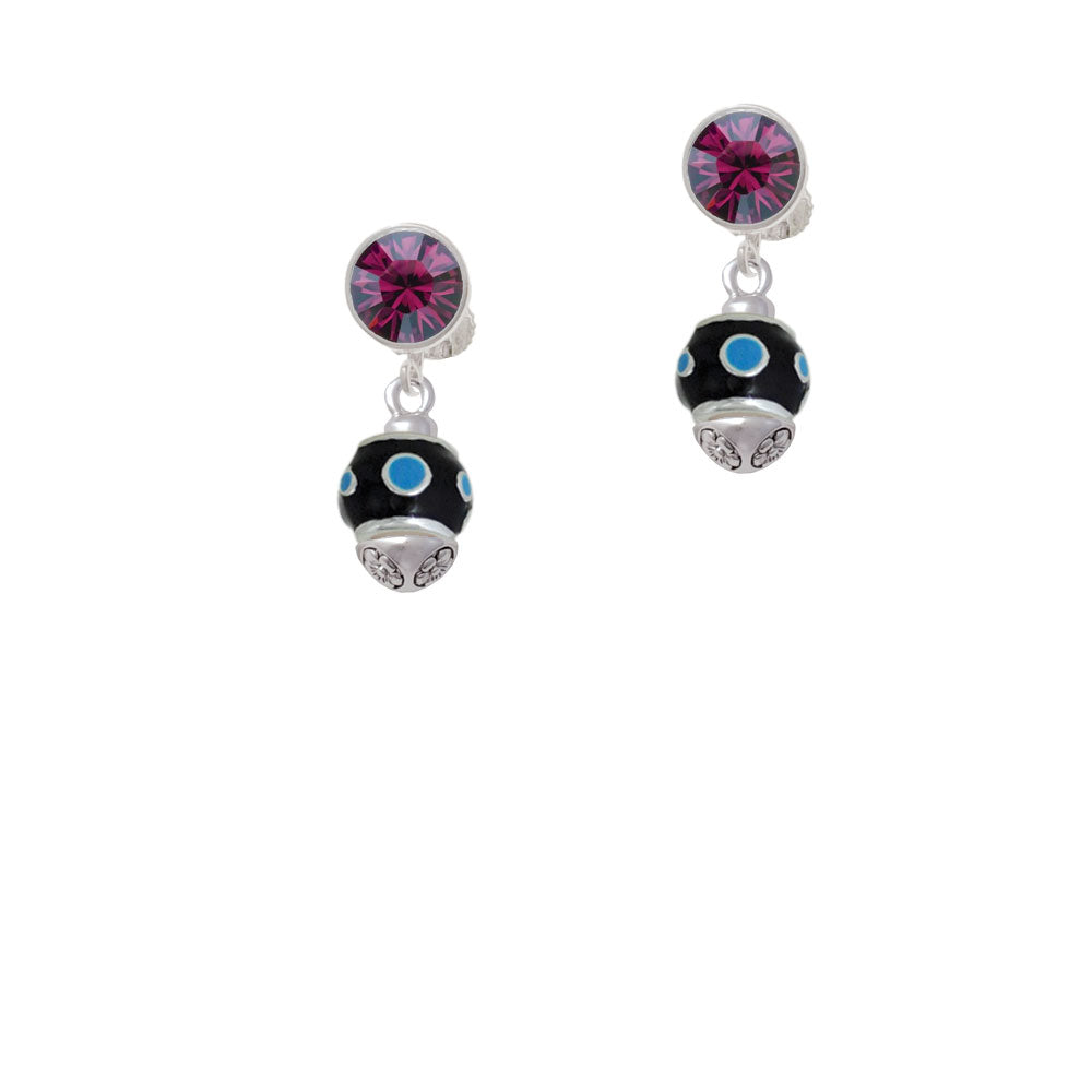 Hot Blue Dots on Black Spinner Crystal Clip On Earrings Image 8