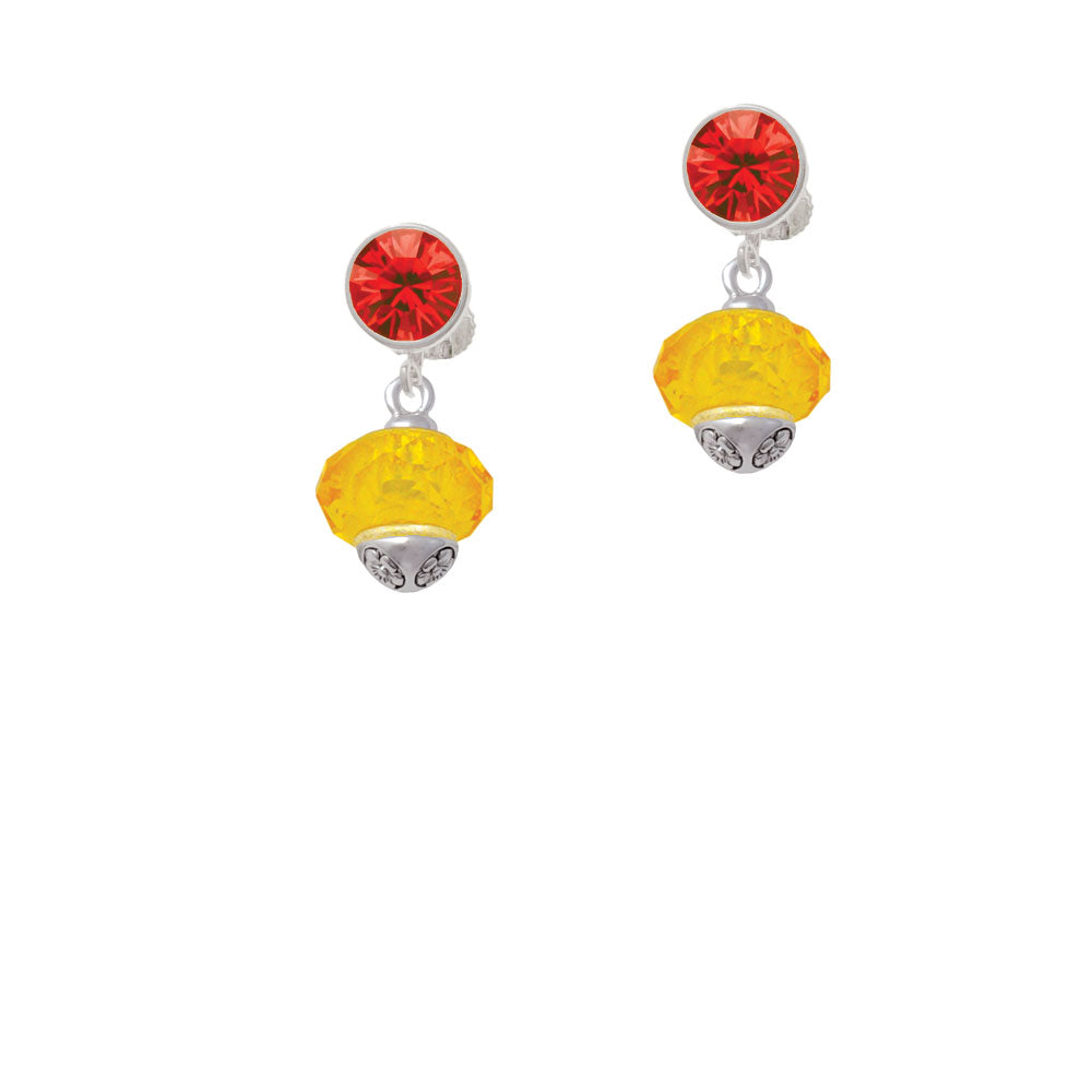 Yellow Faceted Glass Gold Tone Spinner Crystal Clip On Earrings Image 4