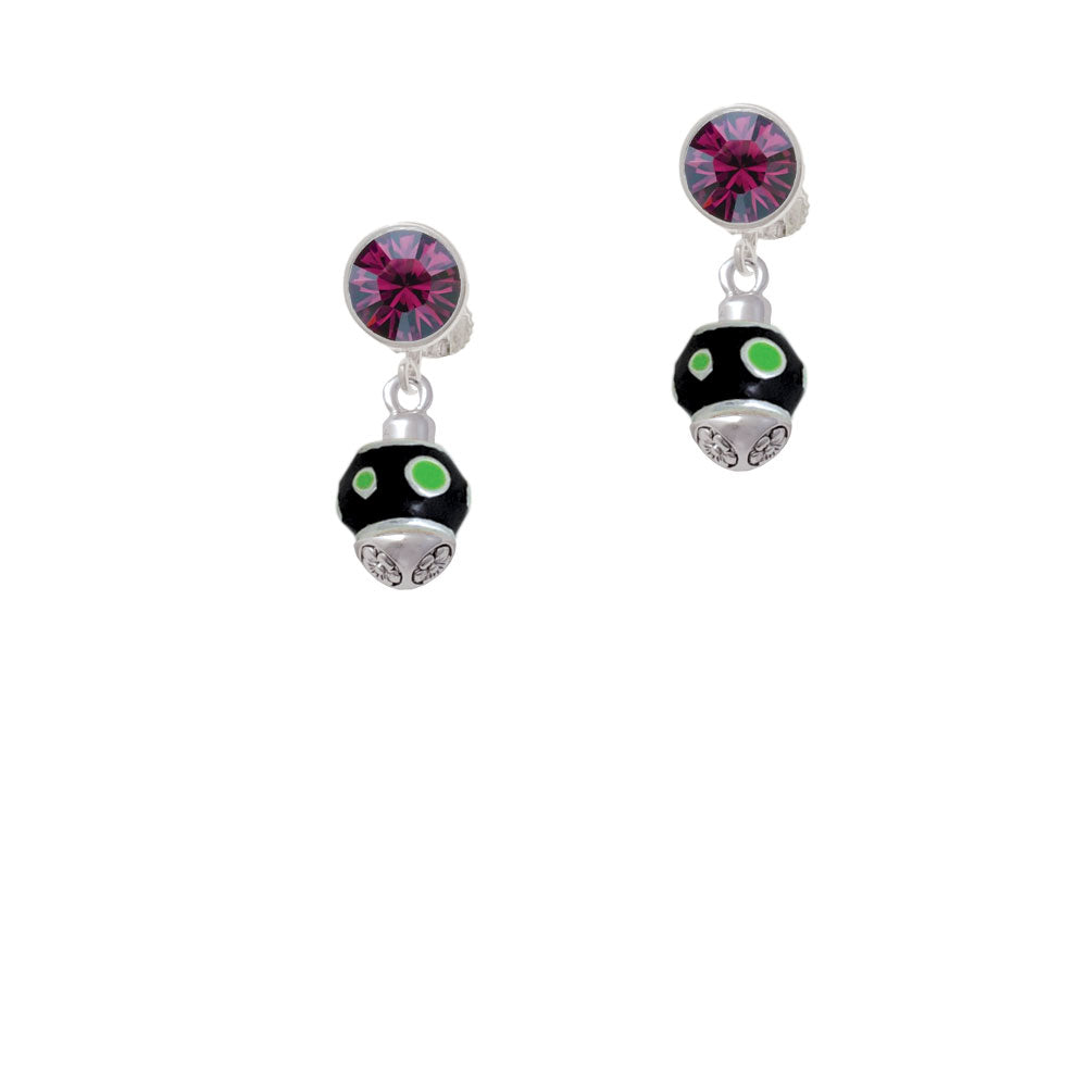 Lime Green Dots on Black Spinner Crystal Clip On Earrings Image 8