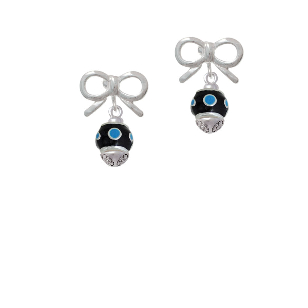 Hot Blue Dots on Black Spinner Crystal Clip On Earrings Image 9