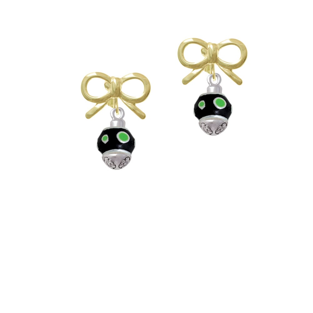 Lime Green Dots on Black Spinner Crystal Clip On Earrings Image 10