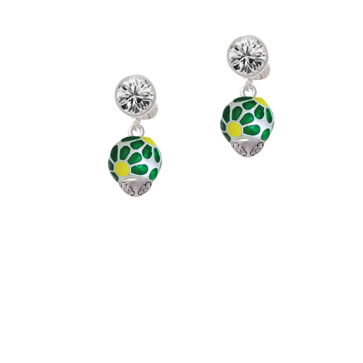 Translucent Green Flower Petal Pattern Spinner Crystal Clip On Earrings Image 2