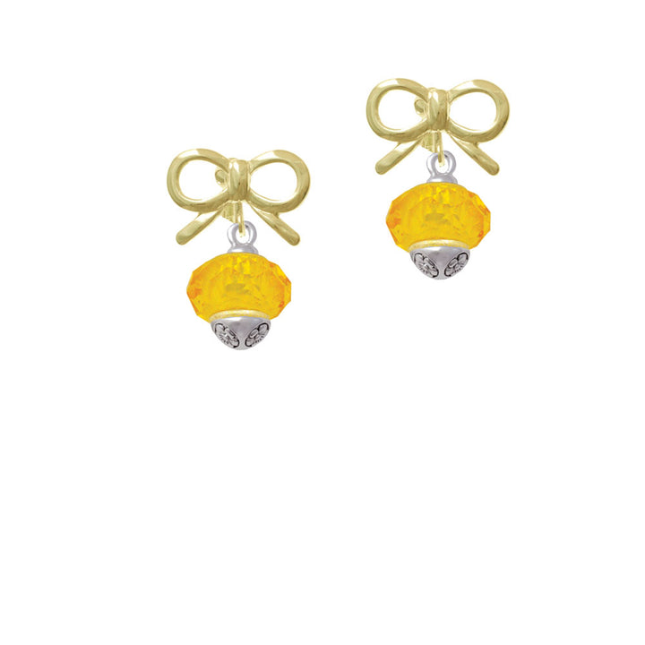 Yellow Faceted Glass Gold Tone Spinner Crystal Clip On Earrings Image 10