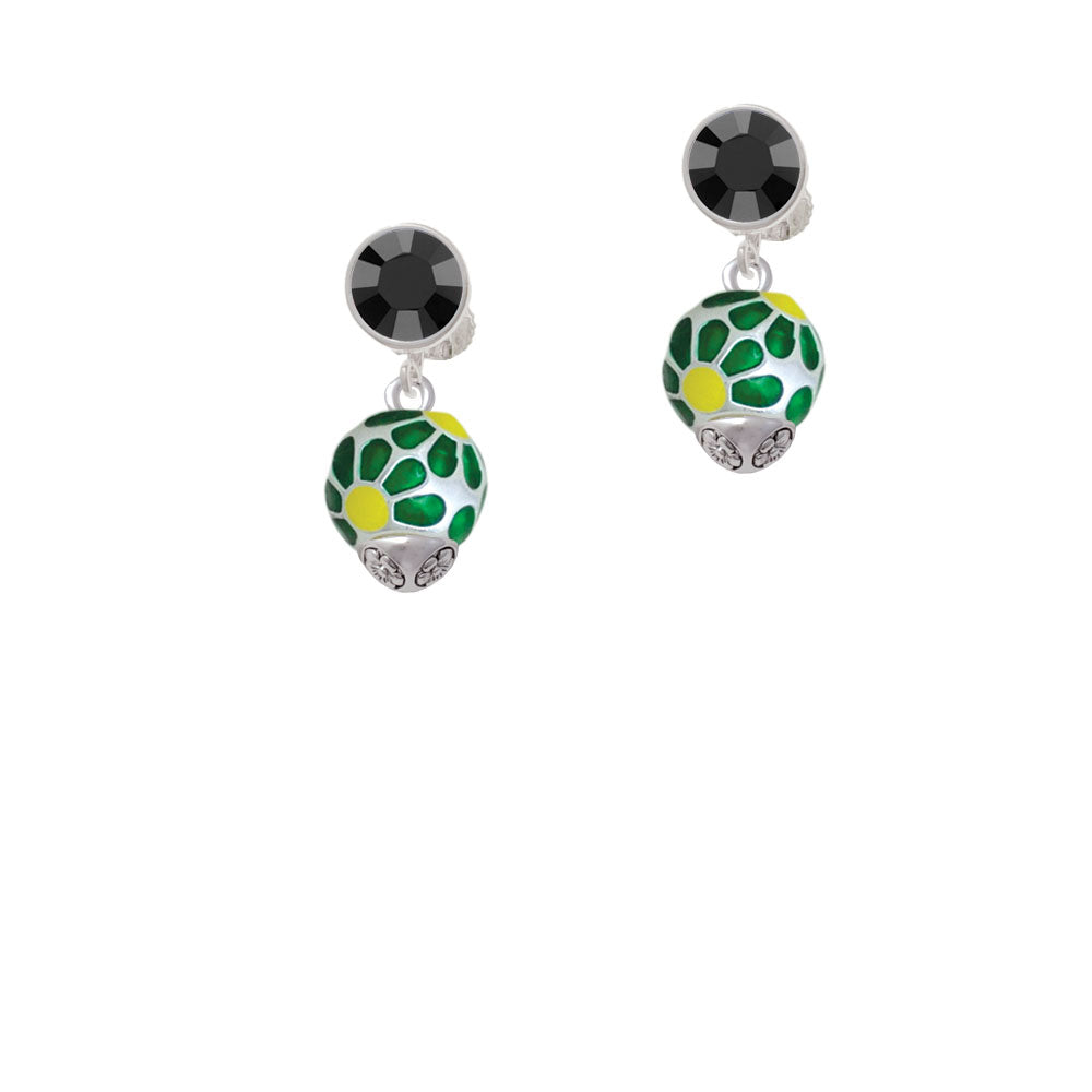 Translucent Green Flower Petal Pattern Spinner Crystal Clip On Earrings Image 3