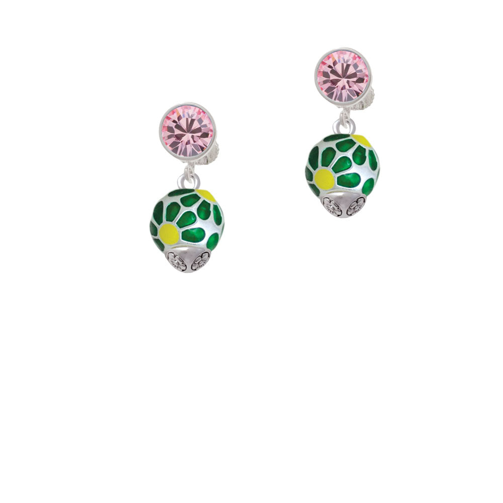 Translucent Green Flower Petal Pattern Spinner Crystal Clip On Earrings Image 4