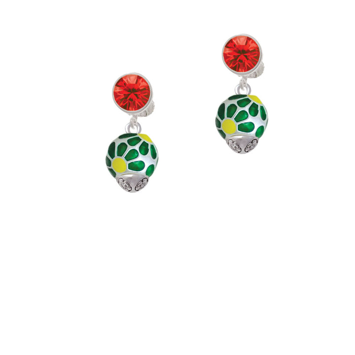 Translucent Green Flower Petal Pattern Spinner Crystal Clip On Earrings Image 4