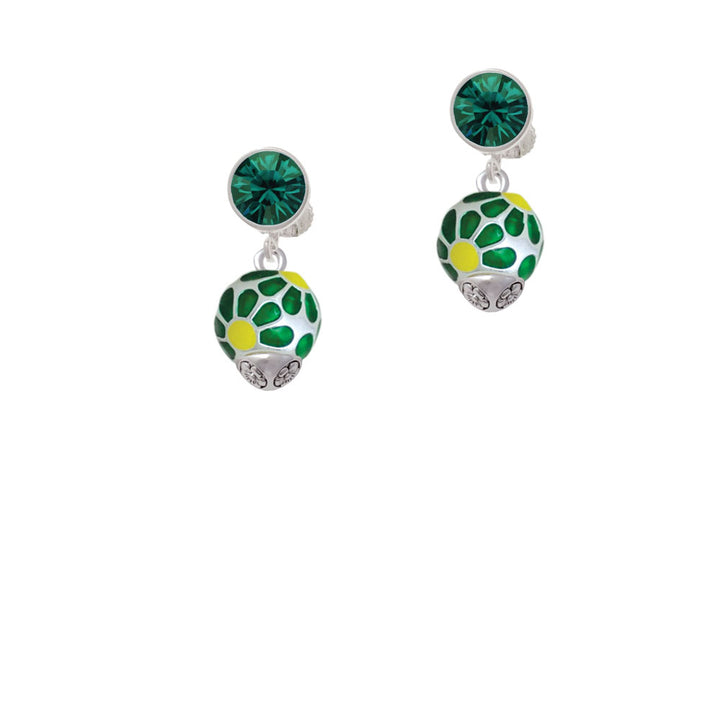 Translucent Green Flower Petal Pattern Spinner Crystal Clip On Earrings Image 6