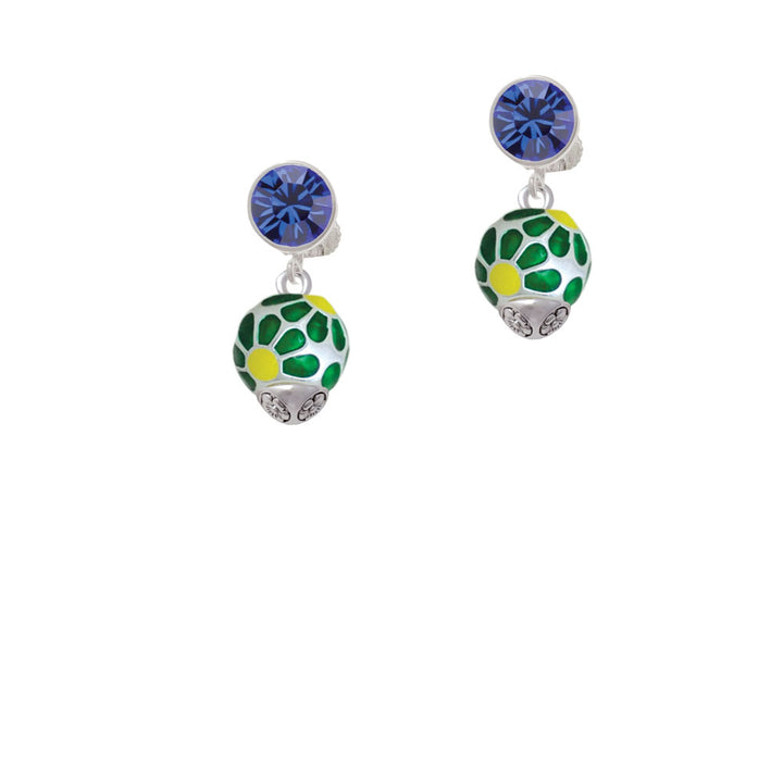 Translucent Green Flower Petal Pattern Spinner Crystal Clip On Earrings Image 7