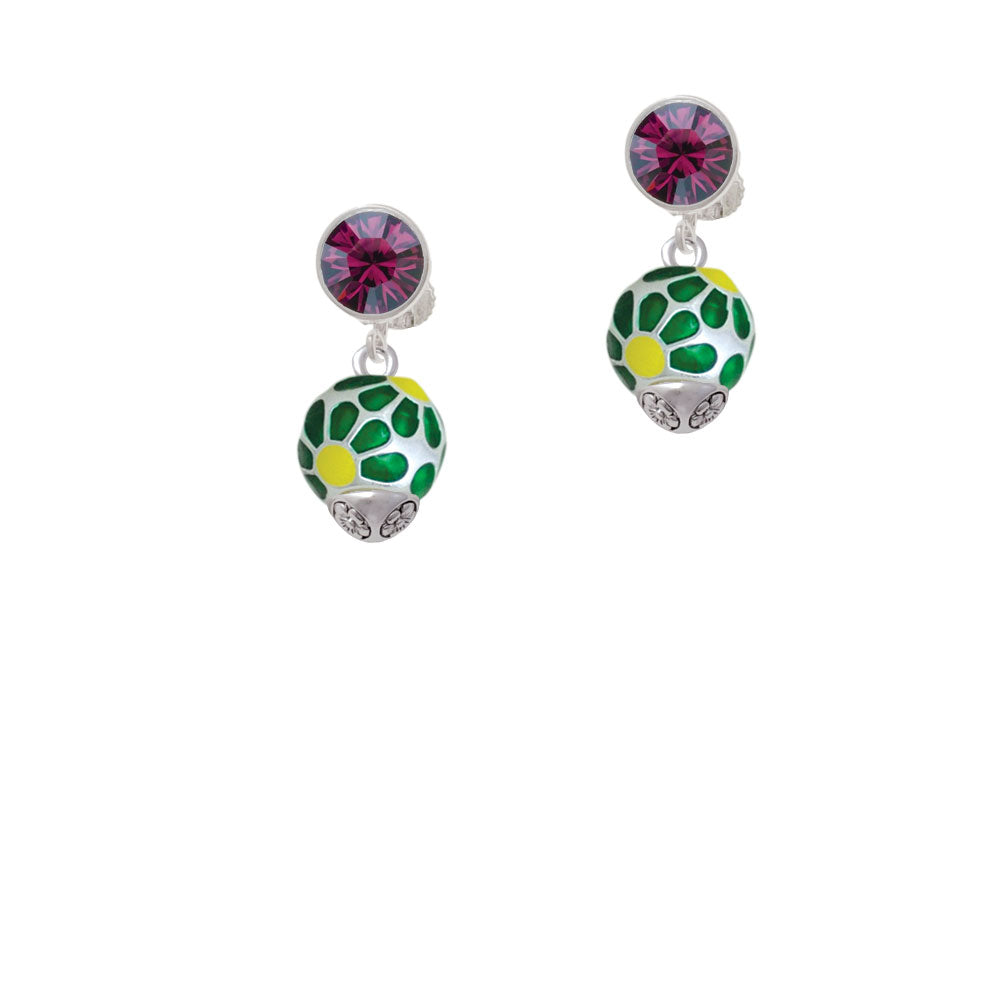 Translucent Green Flower Petal Pattern Spinner Crystal Clip On Earrings Image 8