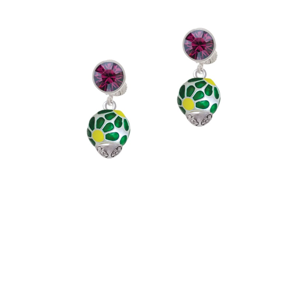 Translucent Green Flower Petal Pattern Spinner Crystal Clip On Earrings Image 1