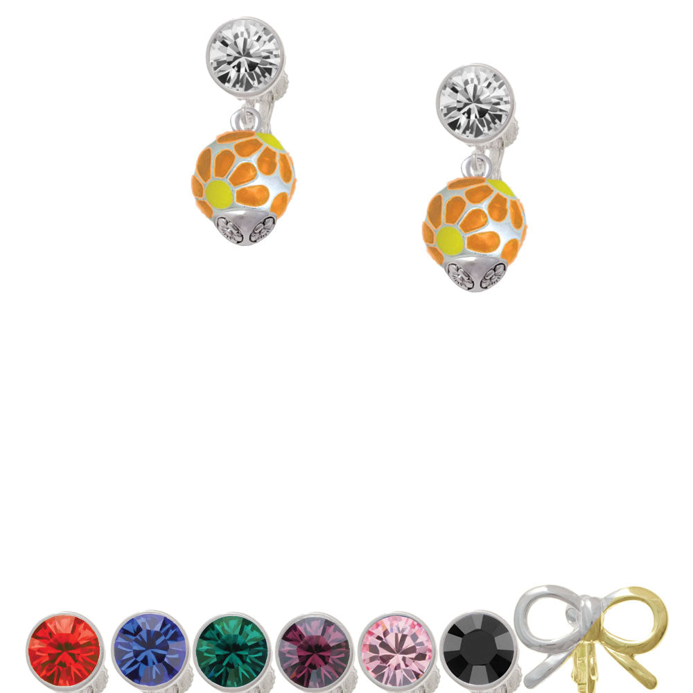 Translucent Hot Orange Flower Petal Pattern Spinner Crystal Clip On Earrings Image 1