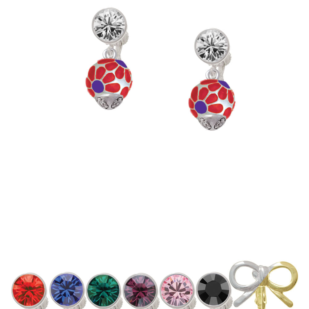 Translucent Red Flower Petal Pattern Spinner Crystal Clip On Earrings Image 1