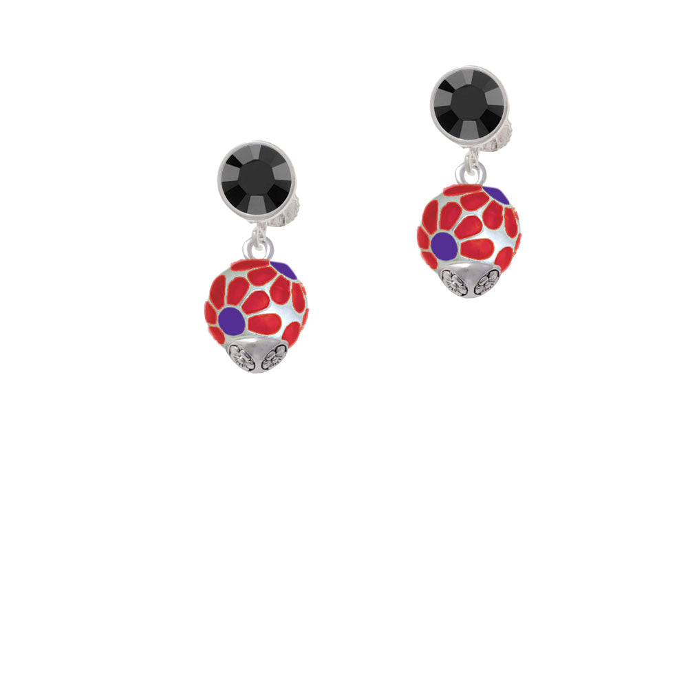 Translucent Red Flower Petal Pattern Spinner Crystal Clip On Earrings Image 3