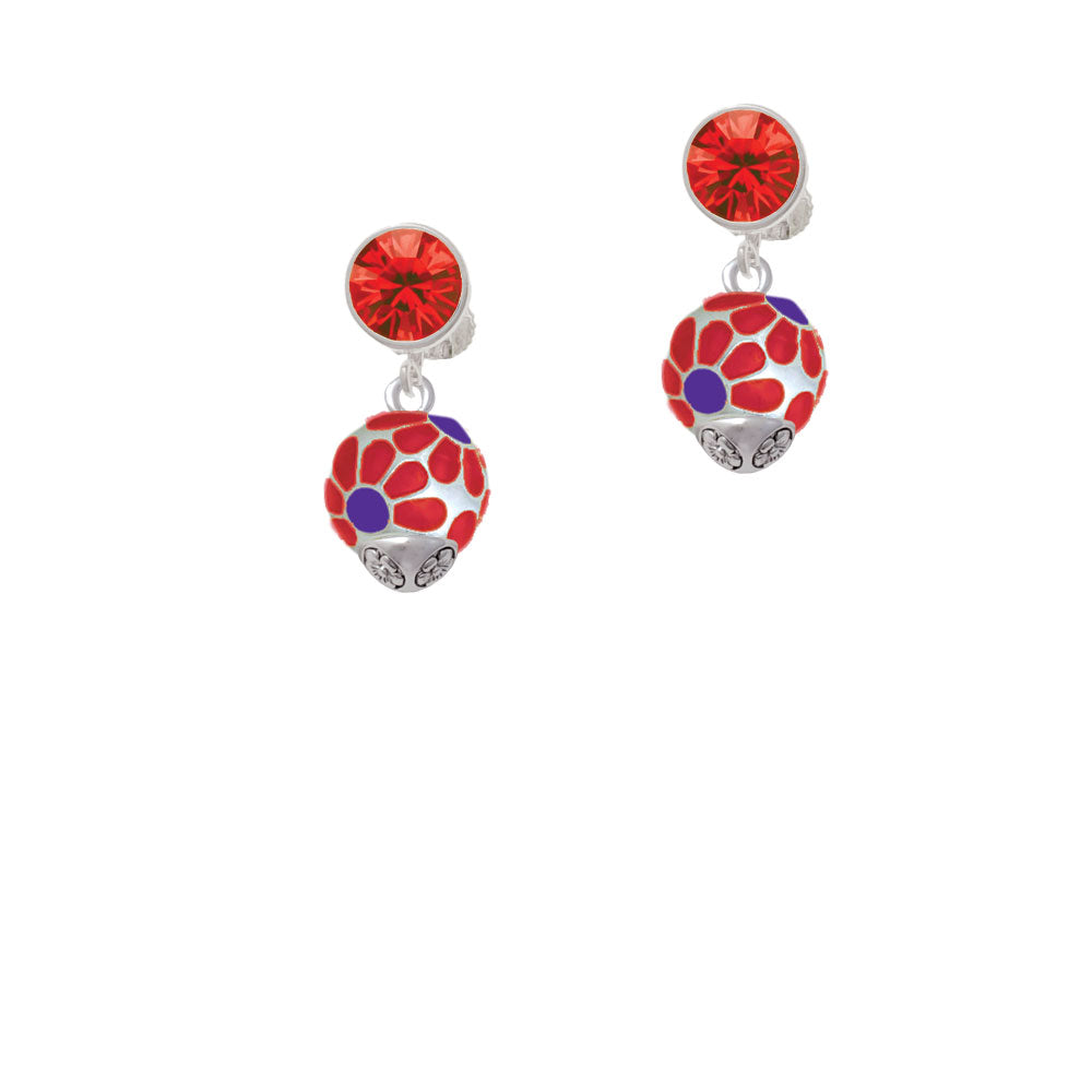 Translucent Red Flower Petal Pattern Spinner Crystal Clip On Earrings Image 4