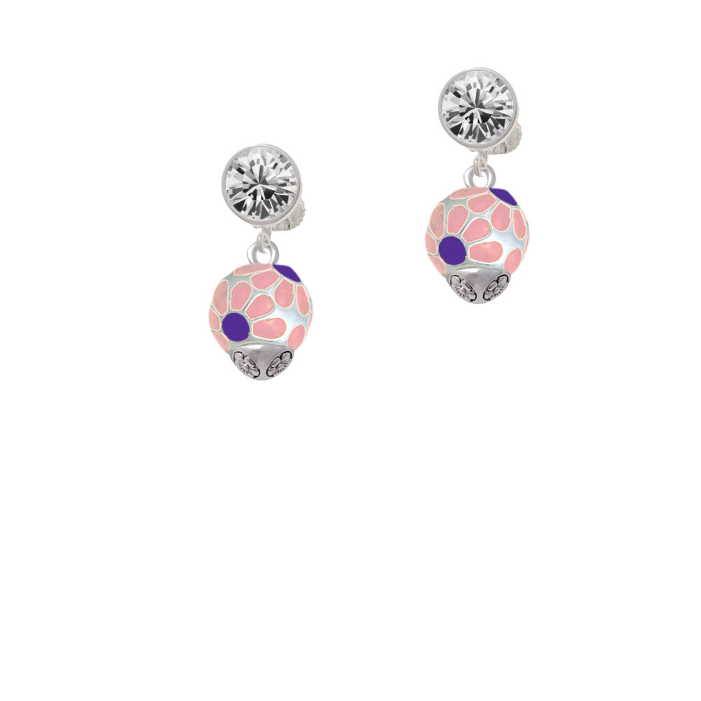 Translucent Pink Flower Petal Pattern Spinner Crystal Clip On Earrings Image 2