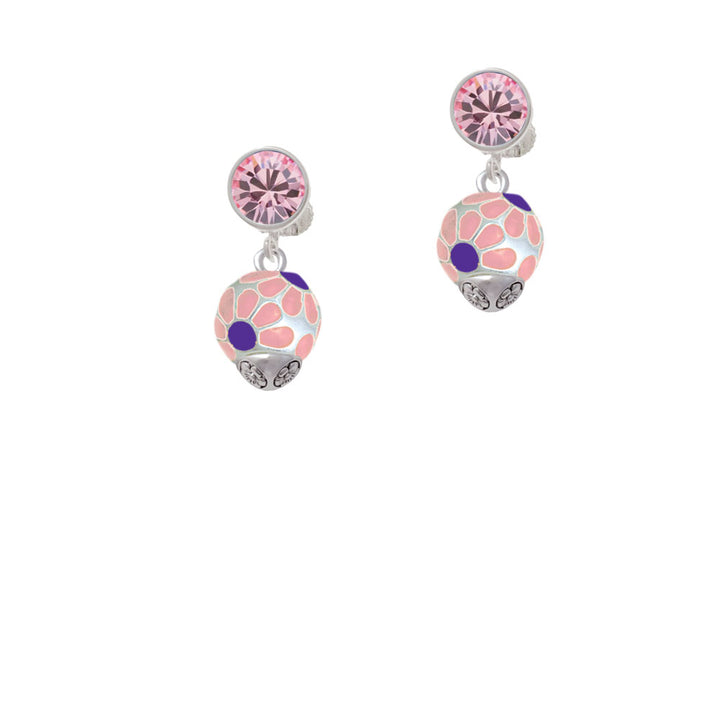 Translucent Pink Flower Petal Pattern Spinner Crystal Clip On Earrings Image 4