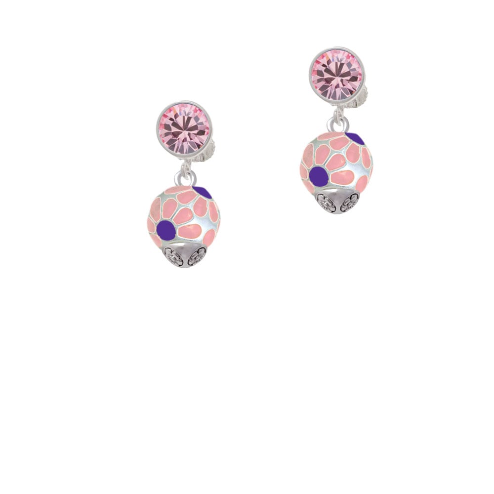 Translucent Pink Flower Petal Pattern Spinner Crystal Clip On Earrings Image 1