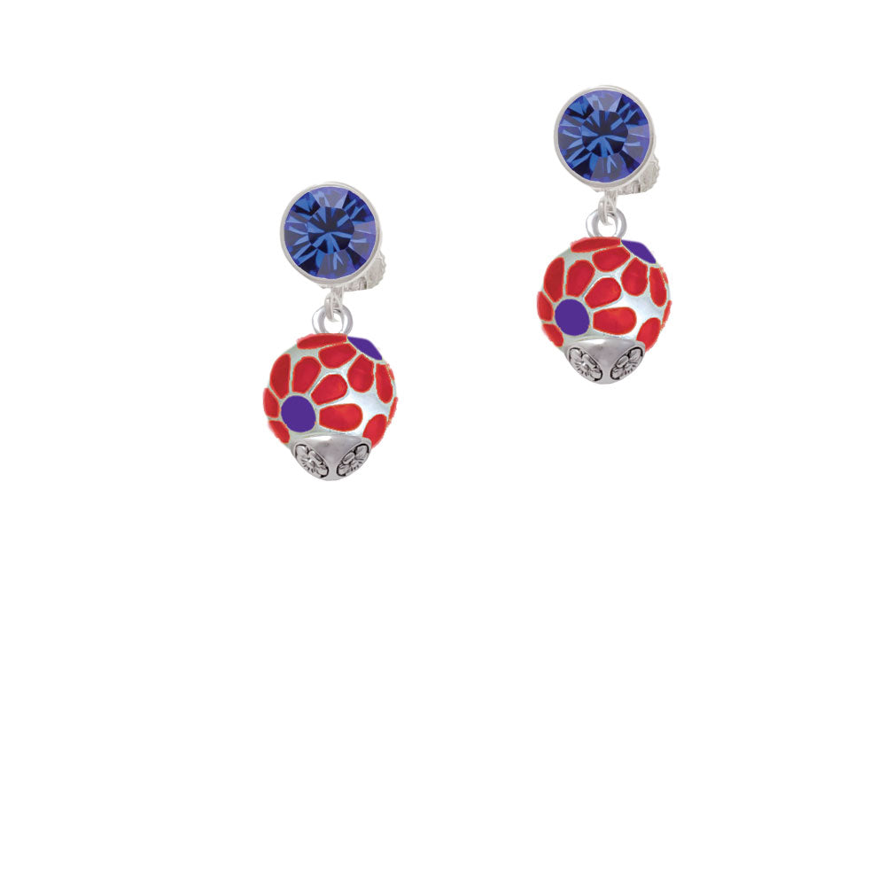 Translucent Red Flower Petal Pattern Spinner Crystal Clip On Earrings Image 7