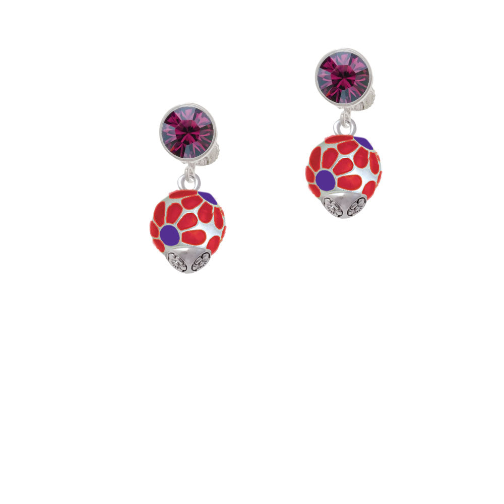 Translucent Red Flower Petal Pattern Spinner Crystal Clip On Earrings Image 8