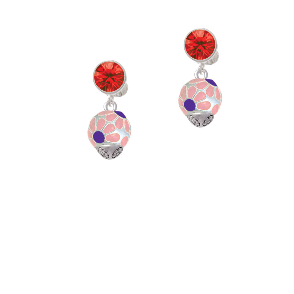 Translucent Pink Flower Petal Pattern Spinner Crystal Clip On Earrings Image 4