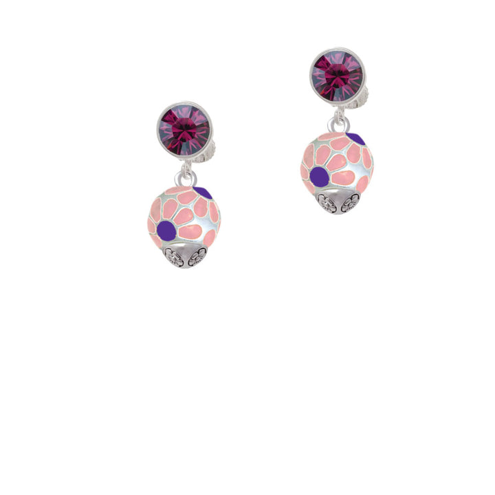 Translucent Pink Flower Petal Pattern Spinner Crystal Clip On Earrings Image 8