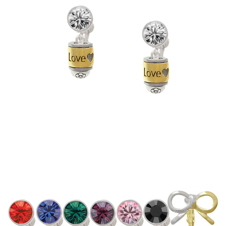 Two Tone Love Forever Spinner Crystal Clip On Earrings Image 1