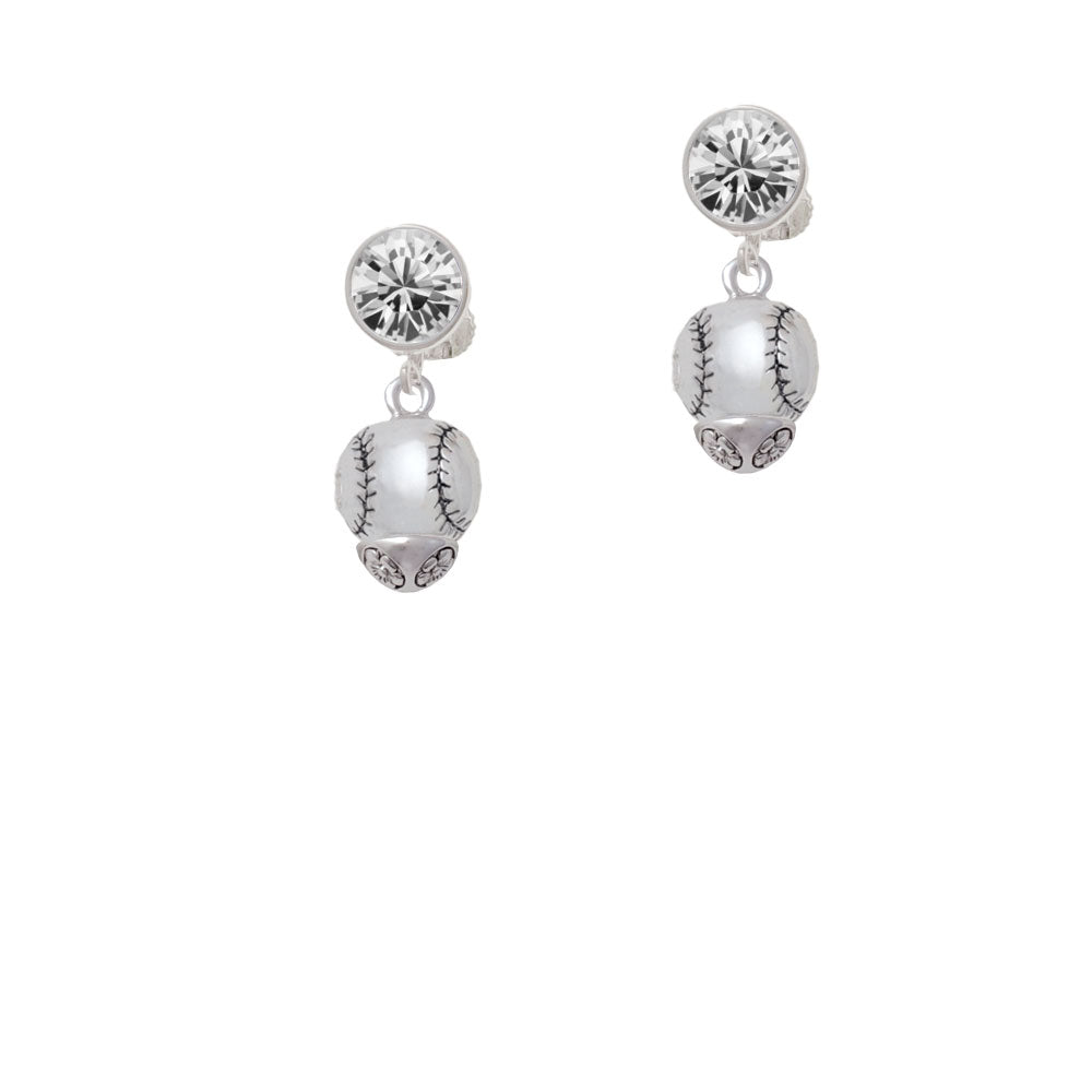 Silver Tone Baseball/Softball Spinner Crystal Clip On Earrings Image 2