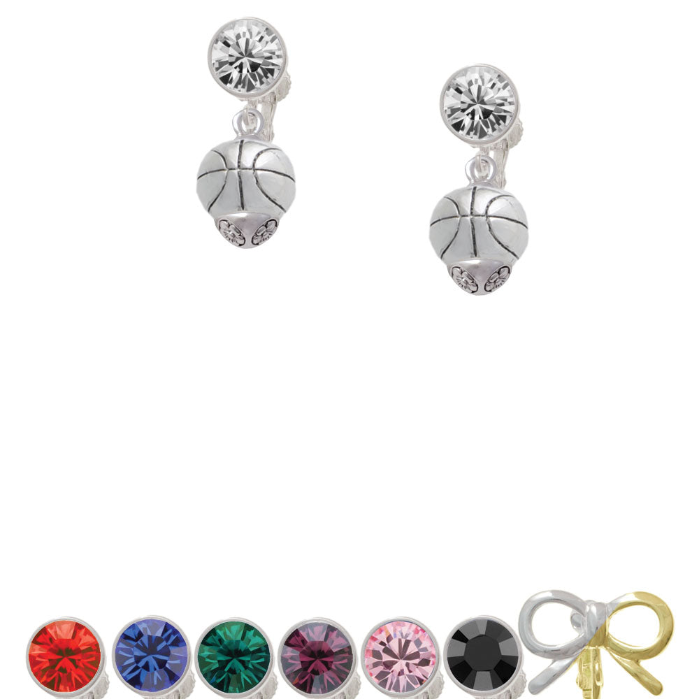 Antiqued Silver Tone Basketball Spinner Crystal Clip On Earrings Image 1