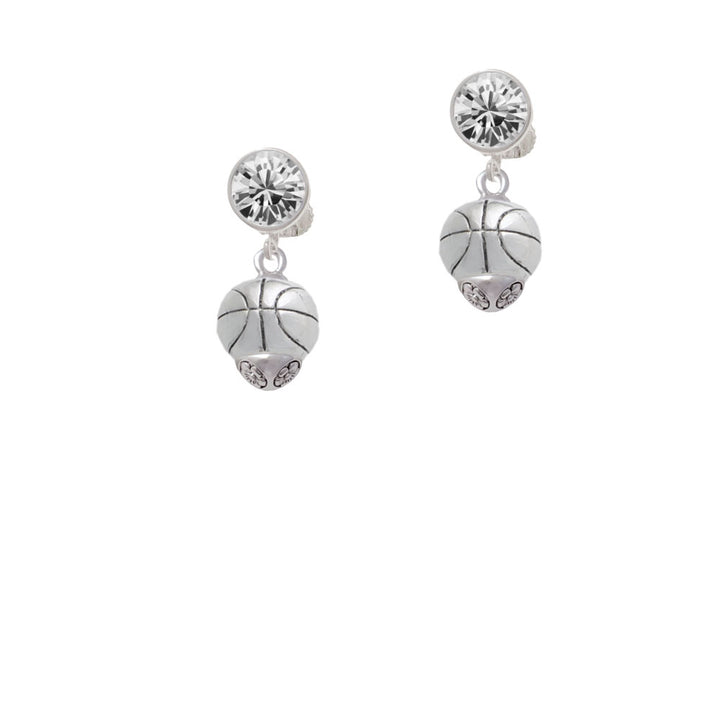 Antiqued Silver Tone Basketball Spinner Crystal Clip On Earrings Image 2