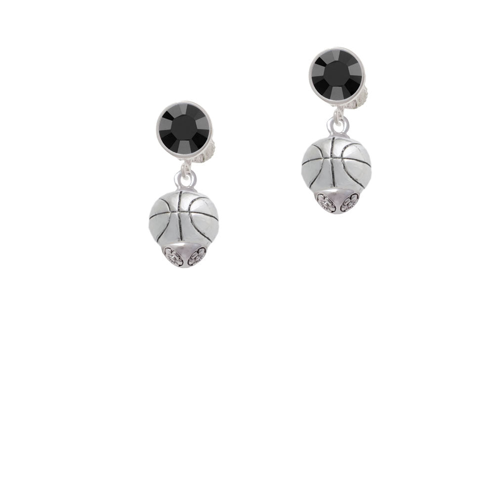 Antiqued Silver Tone Basketball Spinner Crystal Clip On Earrings Image 3