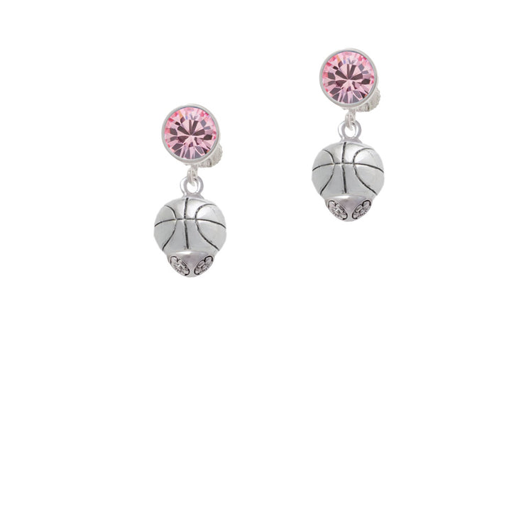 Antiqued Silver Tone Basketball Spinner Crystal Clip On Earrings Image 4