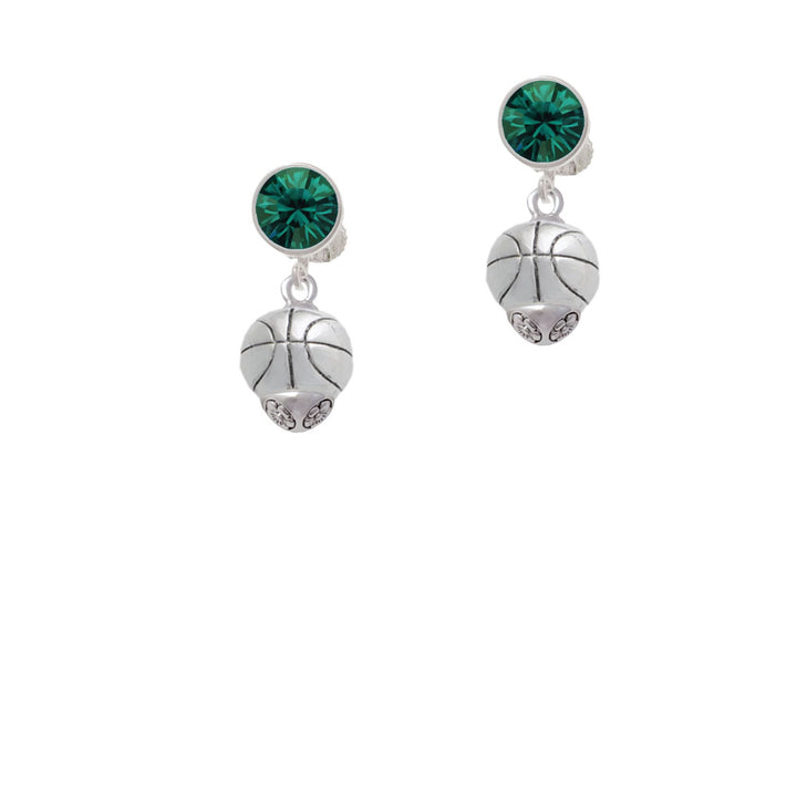 Antiqued Silver Tone Basketball Spinner Crystal Clip On Earrings Image 6