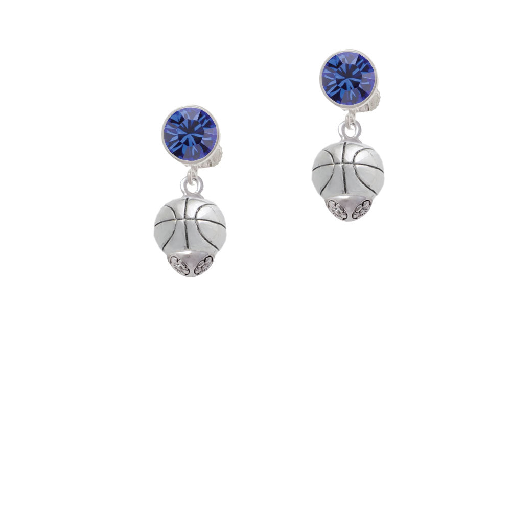 Antiqued Silver Tone Basketball Spinner Crystal Clip On Earrings Image 7