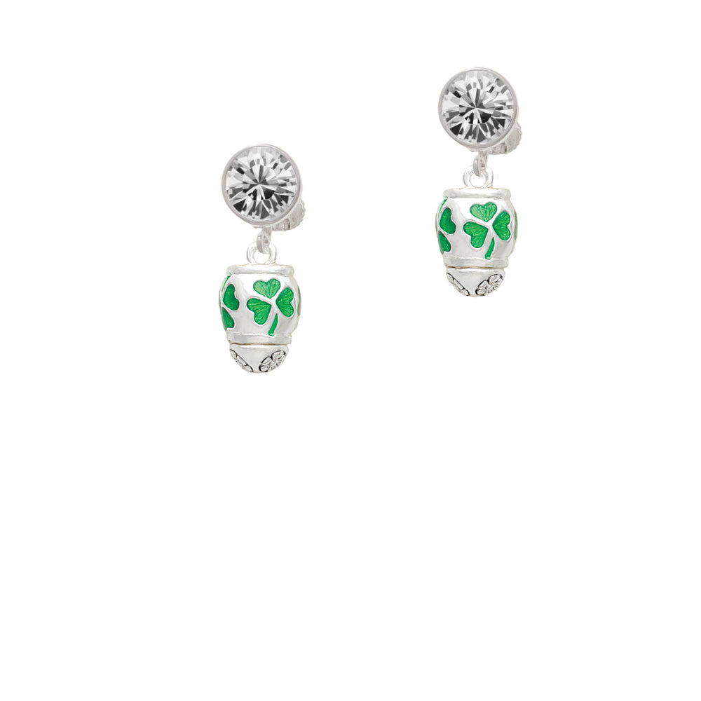 Green Shamrock Spinner Crystal Clip On Earrings Image 2