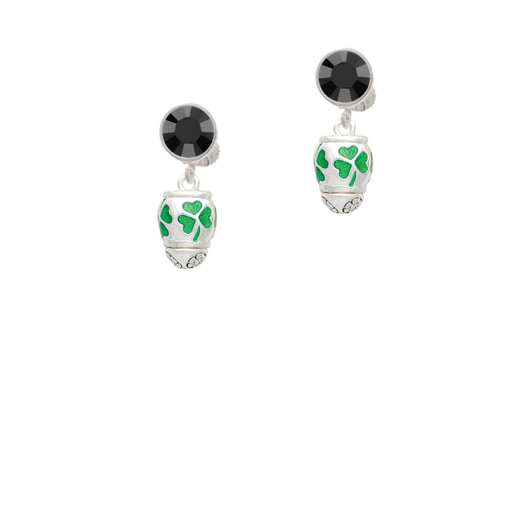 Green Shamrock Spinner Crystal Clip On Earrings Image 3