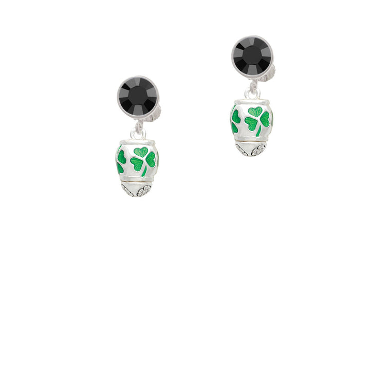 Green Shamrock Spinner Crystal Clip On Earrings Image 3