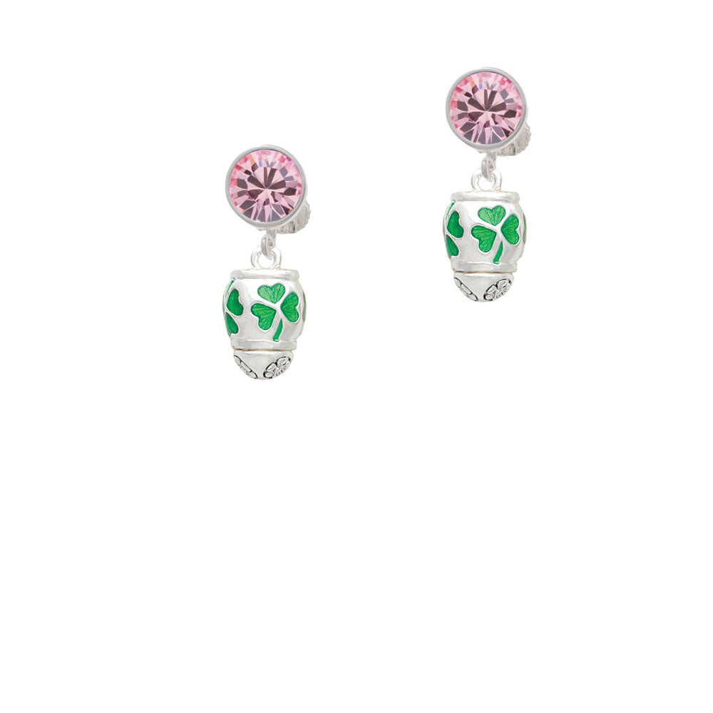 Green Shamrock Spinner Crystal Clip On Earrings Image 4