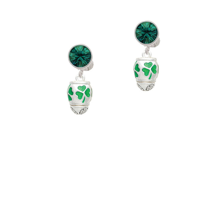 Green Shamrock Spinner Crystal Clip On Earrings Image 6