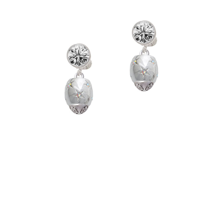 Silver Tone Oval with AB Clear Crystal Stars Spinner Crystal Clip On Earrings Image 2