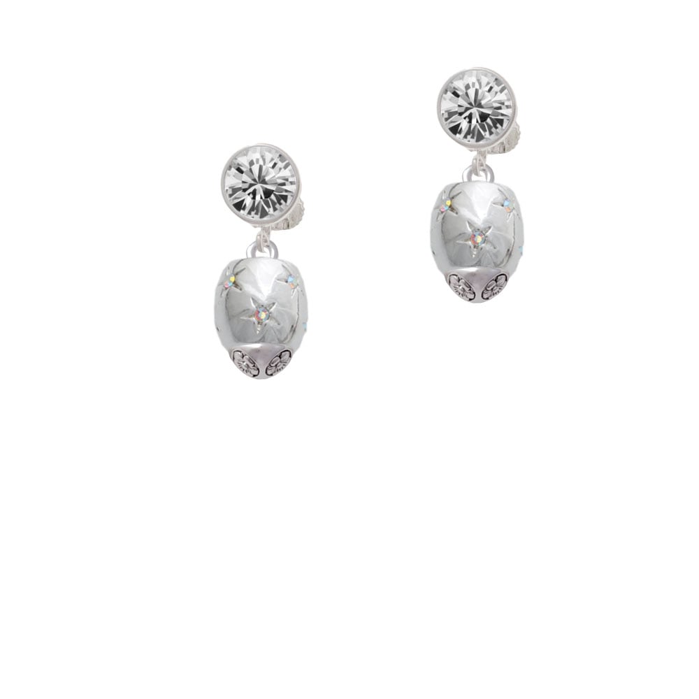 Silver Tone Oval with AB Clear Crystal Stars Spinner Crystal Clip On Earrings Image 1