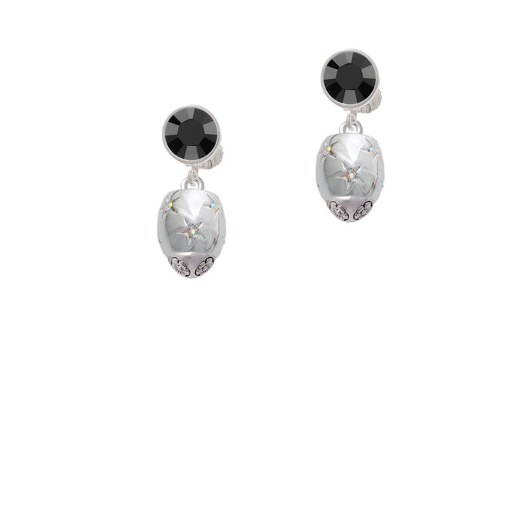 Silver Tone Oval with AB Clear Crystal Stars Spinner Crystal Clip On Earrings Image 3