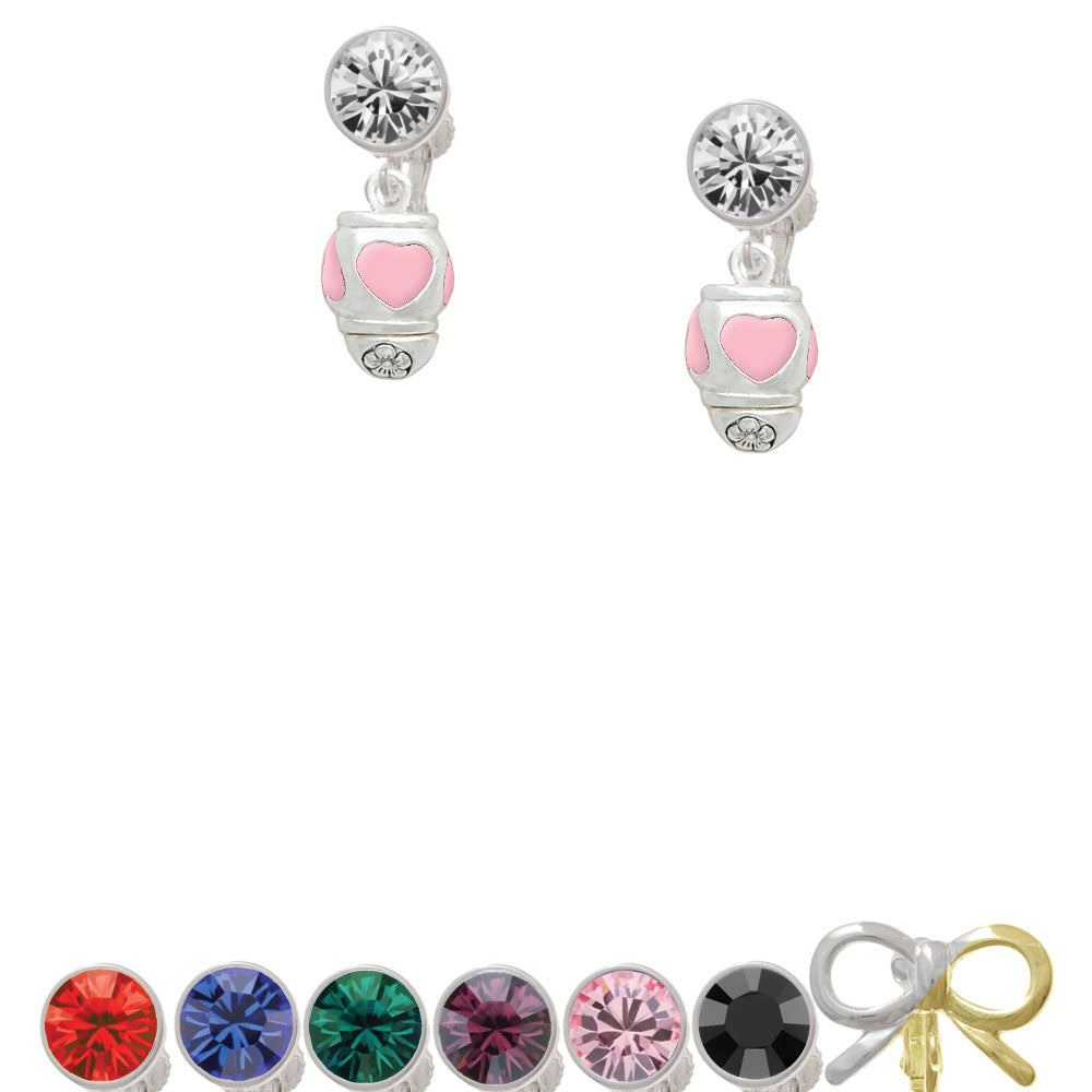 Pink Heart Spinner Crystal Clip On Earrings Image 1